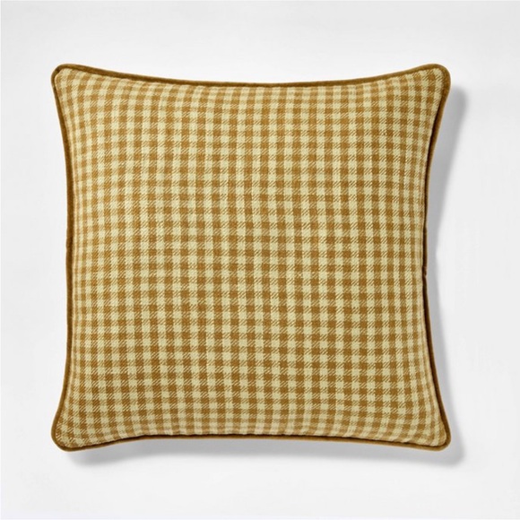 20” Gingham and Velvet Reverse Pillow Olive Yellow -Threshold with Studio McGee - Picture 1 of 3